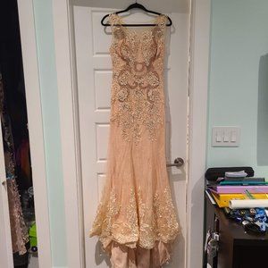 Stunning Peach Lace Gown with Train